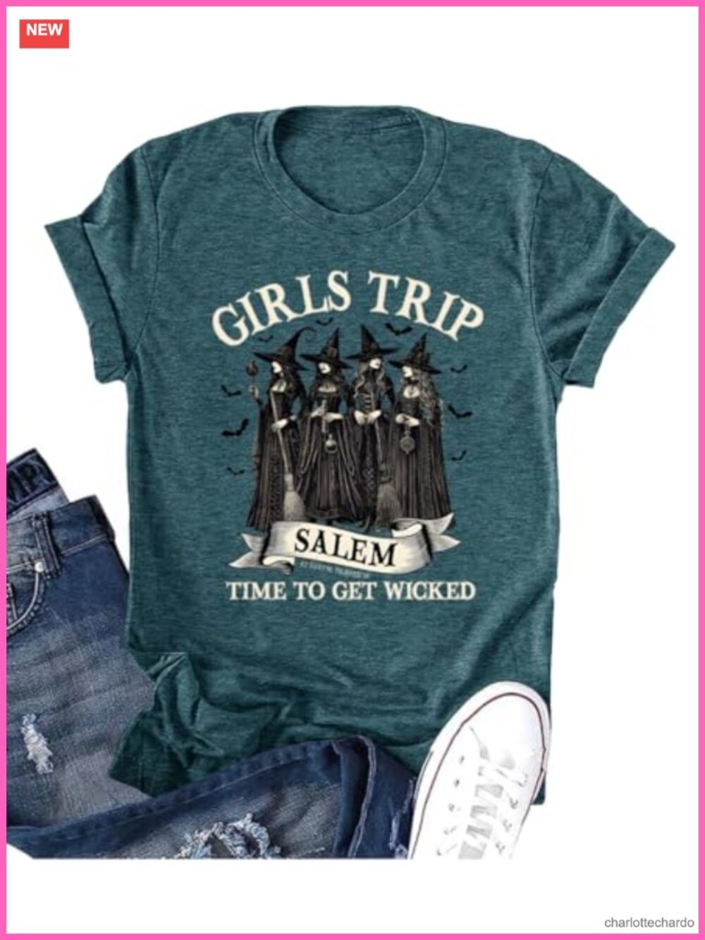 Witchy Halloween Graphic T-Shirt Retro Gothic Tee, Polyester Blend